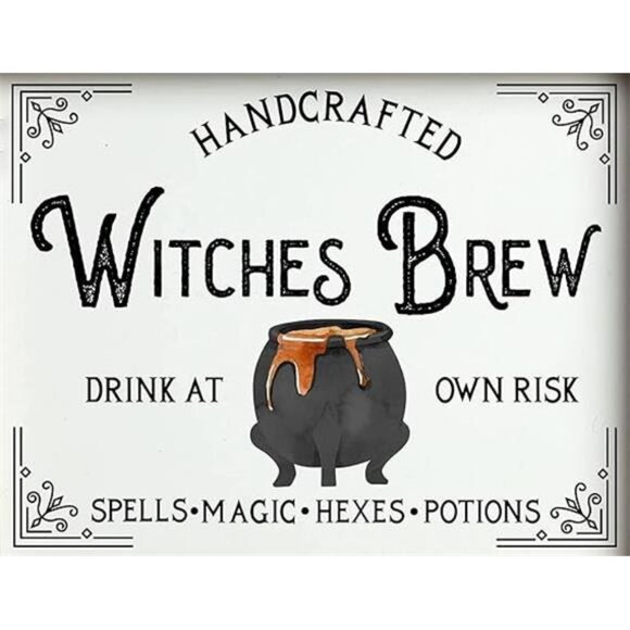 Witches Brew Halloween Sign - Fall Decor Wall Art, Witch Metal Tin Signs - Picture 7 of 7